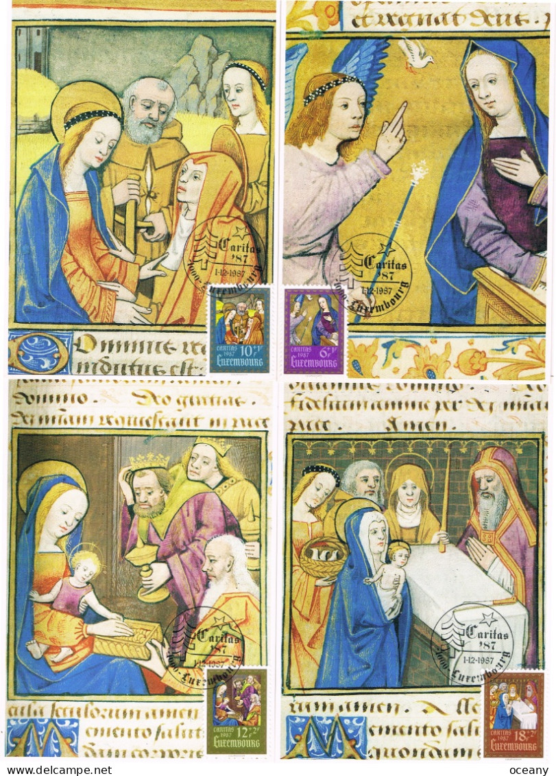 Luxembourg - Caritas : Enluminures CM 1135/1139 (année 1987) - Cartes Maximum