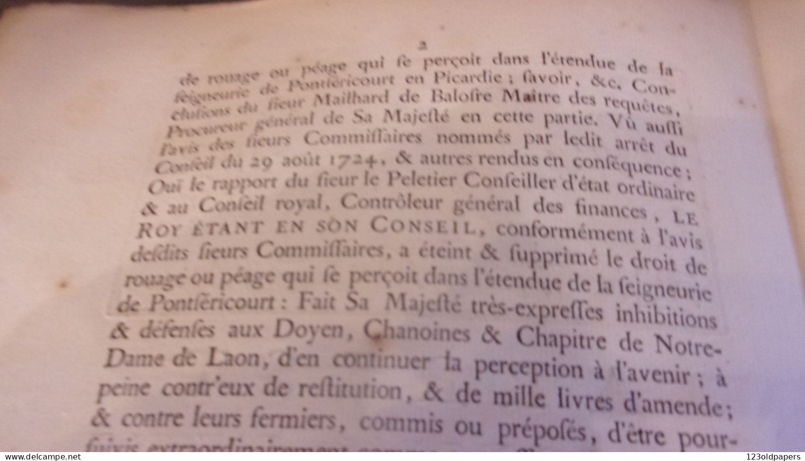 1751 SEIGNEURIE DE PONTSERICOURT ARREST CONSEIL ETAT DU ROY SUPPRIME DROIT PEAGE DU CHAPITRE DE ND DE LAON AISNE - Historical Documents