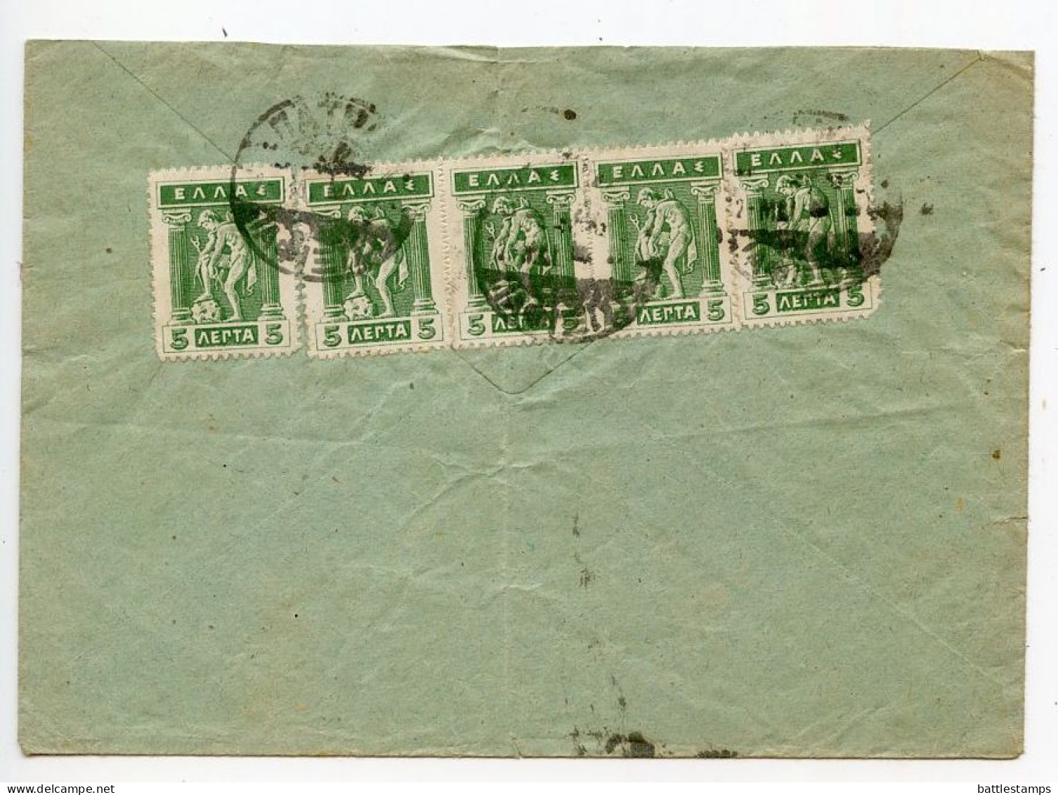 Greece 1910's Cover To North Grosvenor Dale, Connecticut; 5l. Hermes Stamps X 5 - Covers & Documents