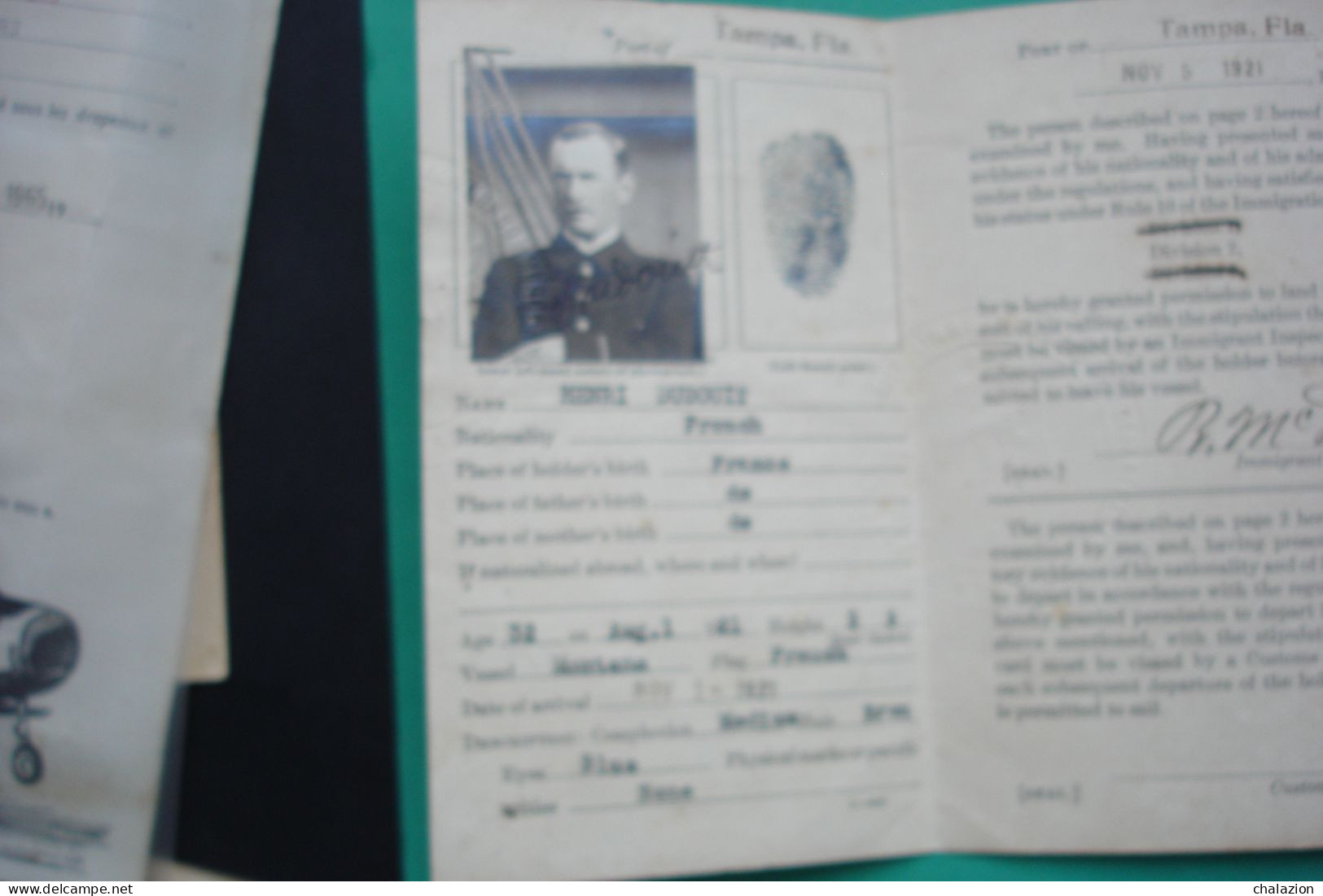 Marine Française Débarquement 1921 Aux états Unis Officier Marin NAVIRE MONTANA ALIEN SEAMAN'S IDENTIFICATION CARD - Schiffe