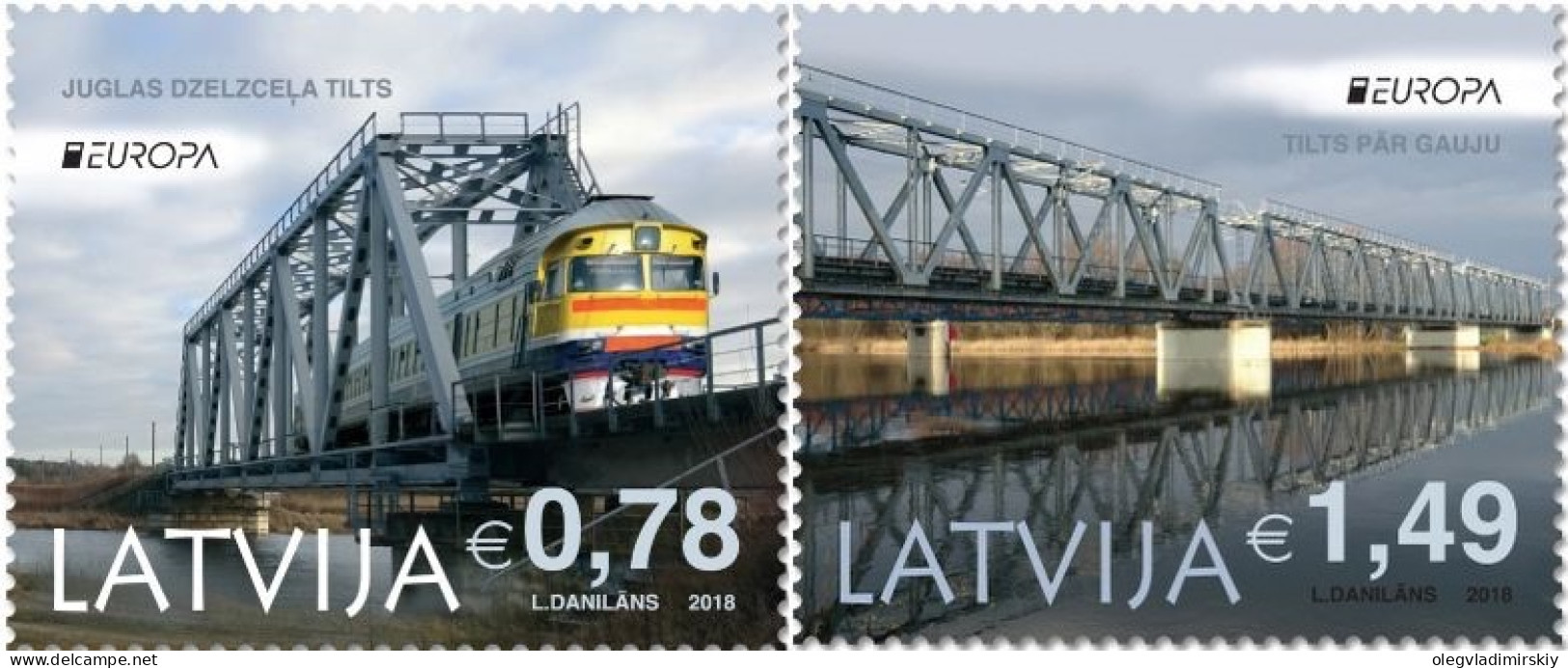 Latvia Lettland Lettonie 2018 Europa CEPT Railway Train Bridges Set Of 2 Stamps Mint - 2018