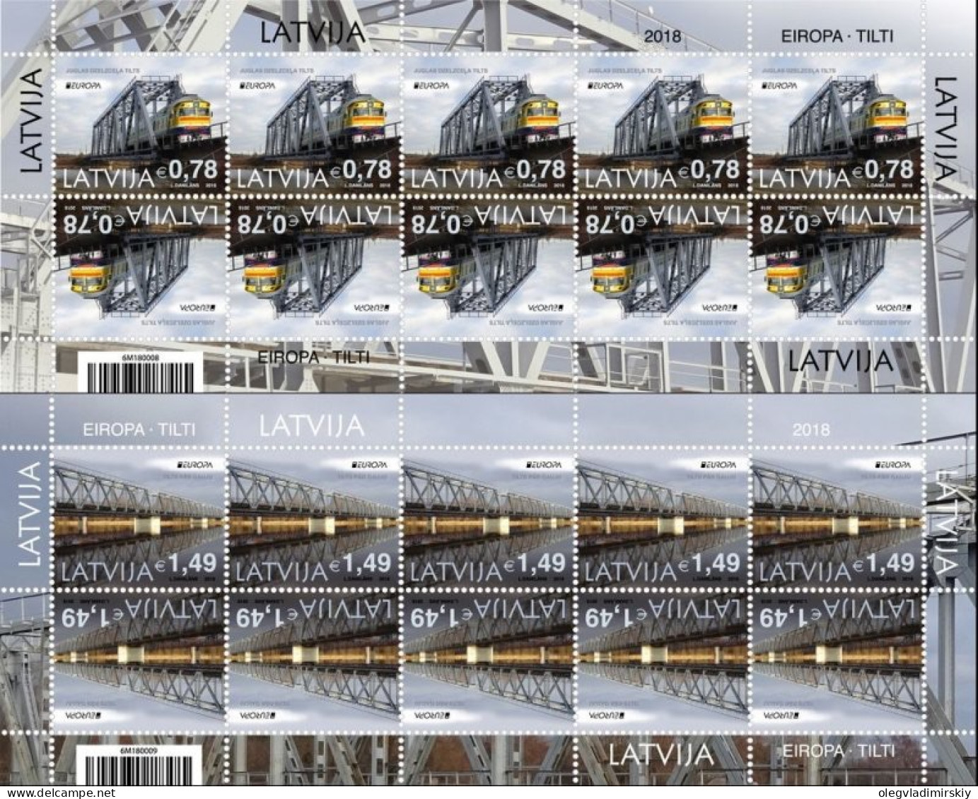 Latvia Lettland Lettonie 2018 Europa CEPT Railway Train Bridges Set Of 2 Sheetlets Mint - 2018