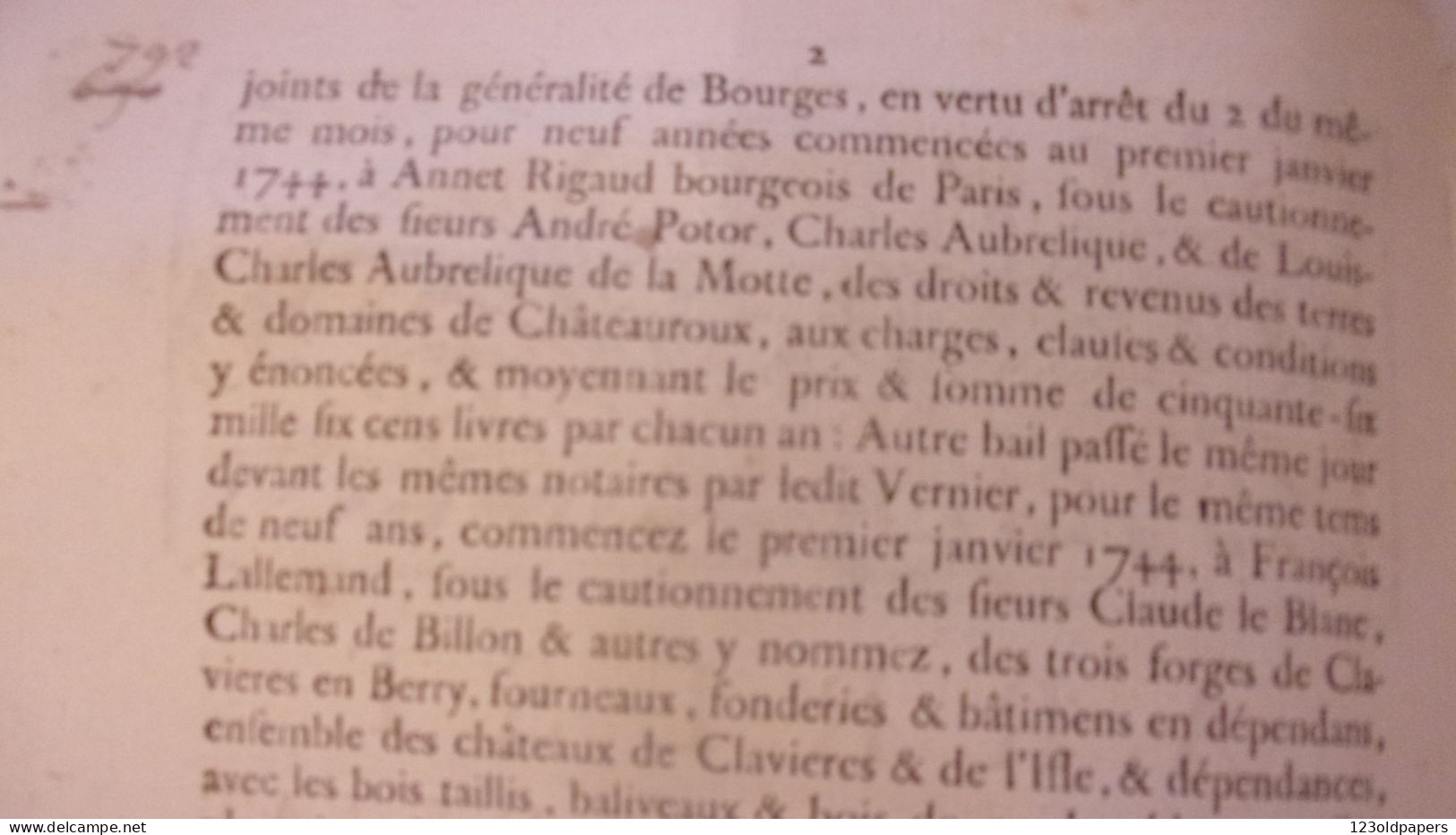 1745 BERRY INDRE CHATEAUROUX ARREST CONSEIL ETAT DU ROY PORTANT REGIE DU DOMAINE DE CHATEAUROUX - Historische Dokumente