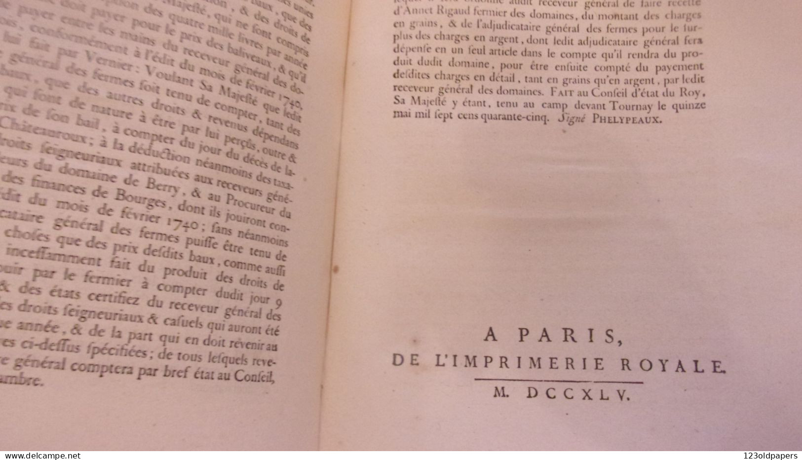 1745 BERRY INDRE CHATEAUROUX ARREST CONSEIL ETAT DU ROY PORTANT REGIE DU DOMAINE DE CHATEAUROUX