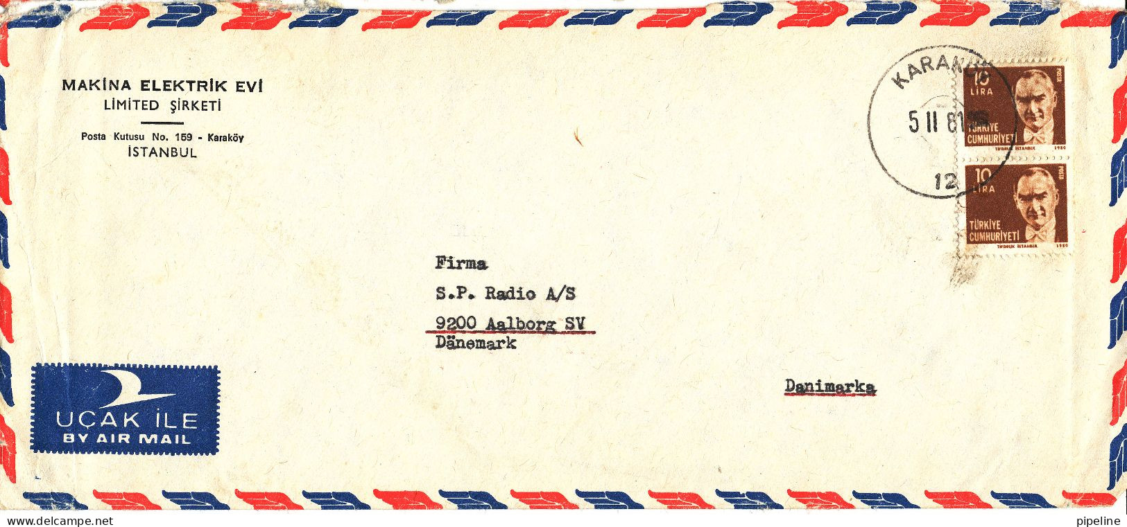 Turkey Air Mail Cover Sent To Denmark Karaköy 5-11-1981 - Posta Aerea