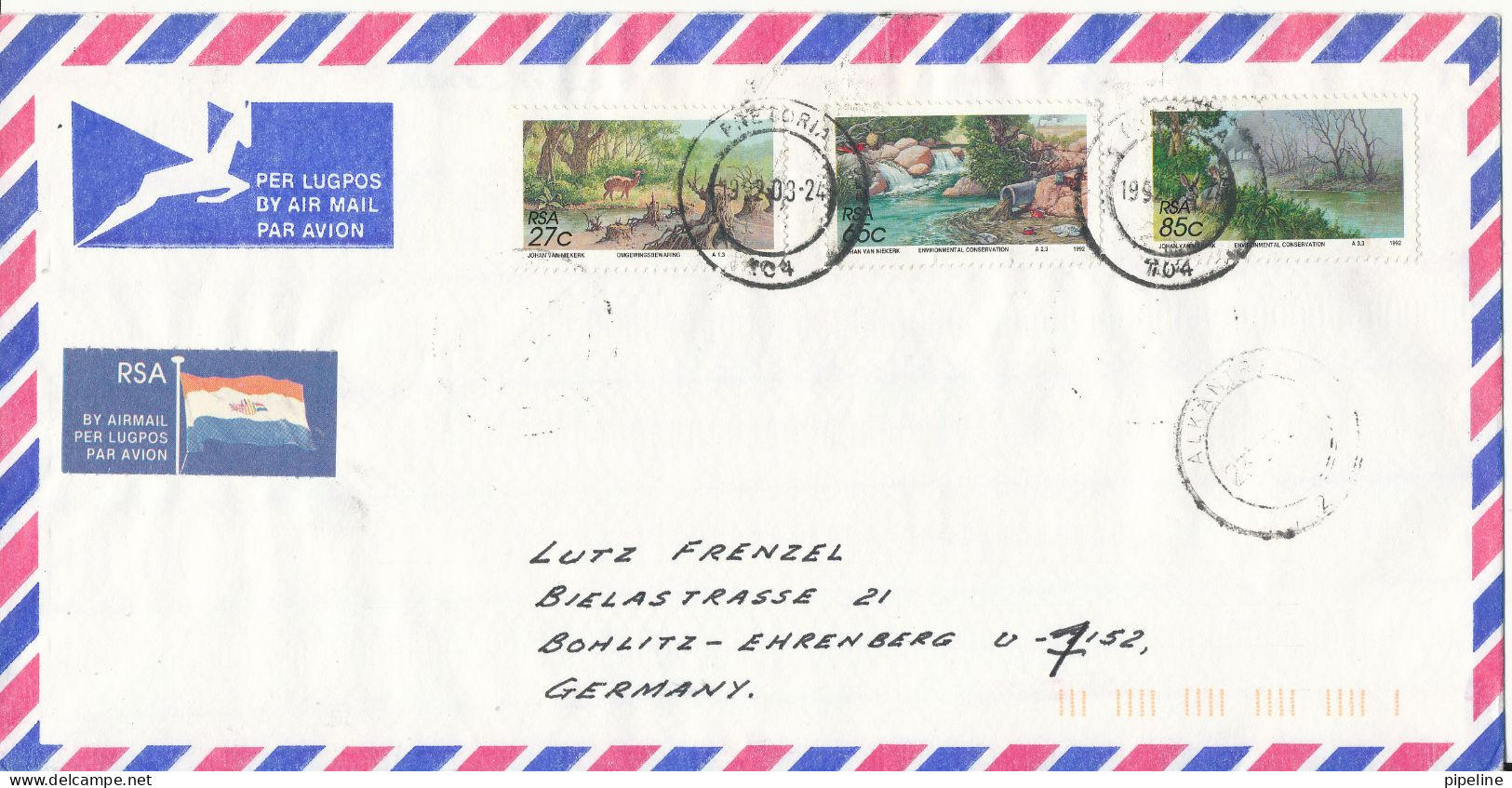 South Africa Air Mail Cover Sent To Germany 24-3-1992 Topic Stamps - Poste Aérienne