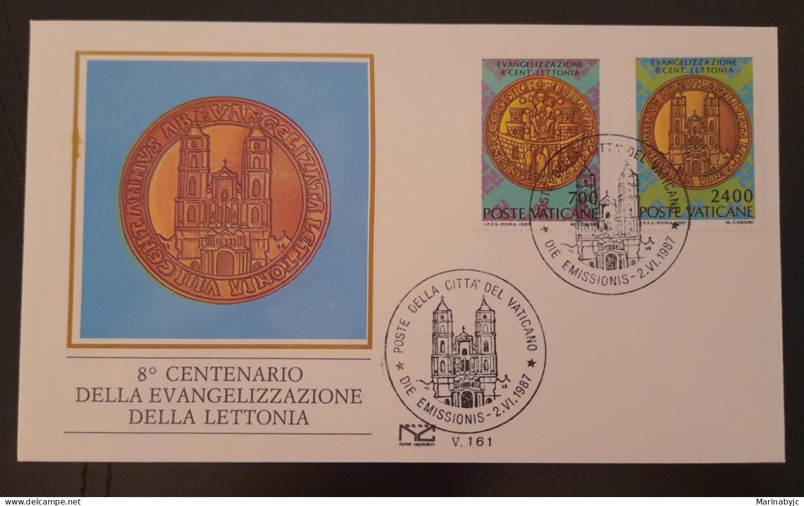 SD)1987, VATICAN CITY, ON FIRST DAY OF ISSUE, COINS, 8TH CENTARY OF THE EVANGELIZATION OF LATVIA, FDC, - Covers & Documents