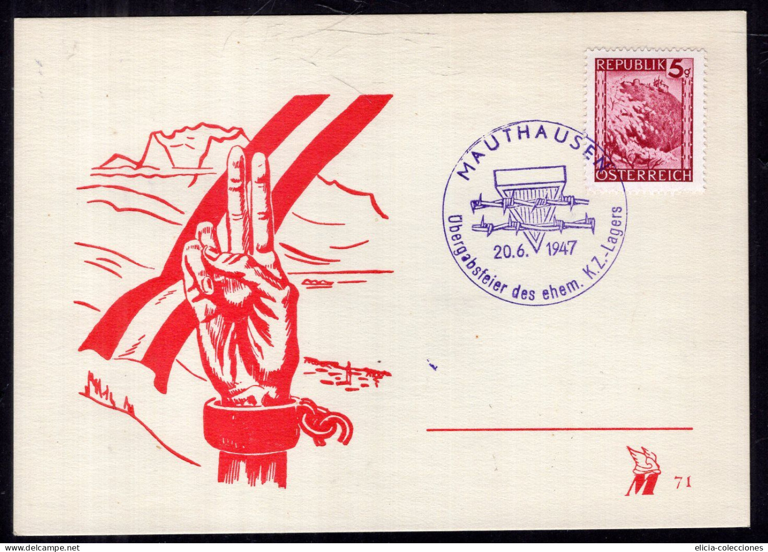 Österreich - 1947 - Postcard - Special Postmark - Mauthausen Concentration Camp - Schärding