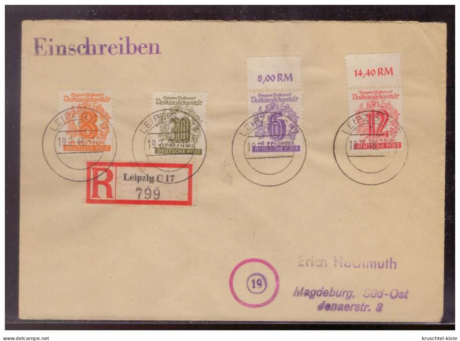 SBZ (009442) Einschreiben Leipzig Gep. Ströh Als Brief Mit MNR 142Y, 147Y, Oberrand MNR 141Y, 144Y - Lettres & Documents