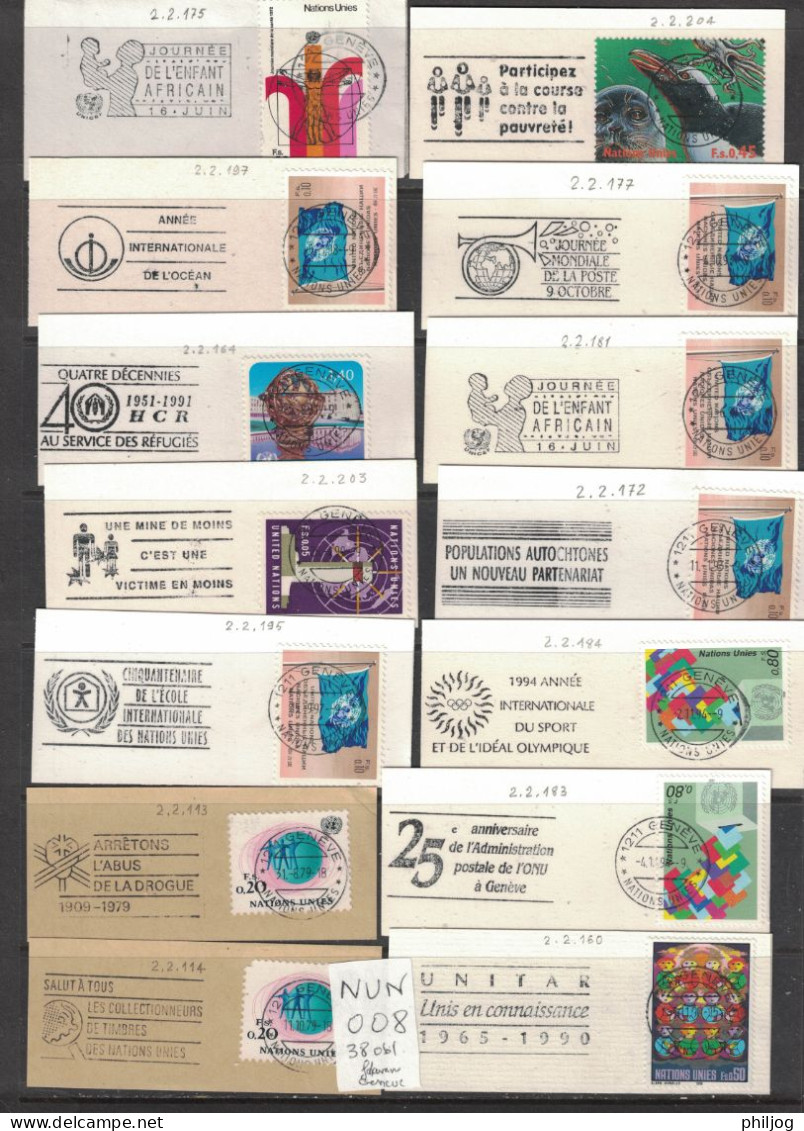 Nations Unies - Genève - 38 Oblitérés Sur  Fragments Avec Flamme Toutes Différentes. - Used Stamps