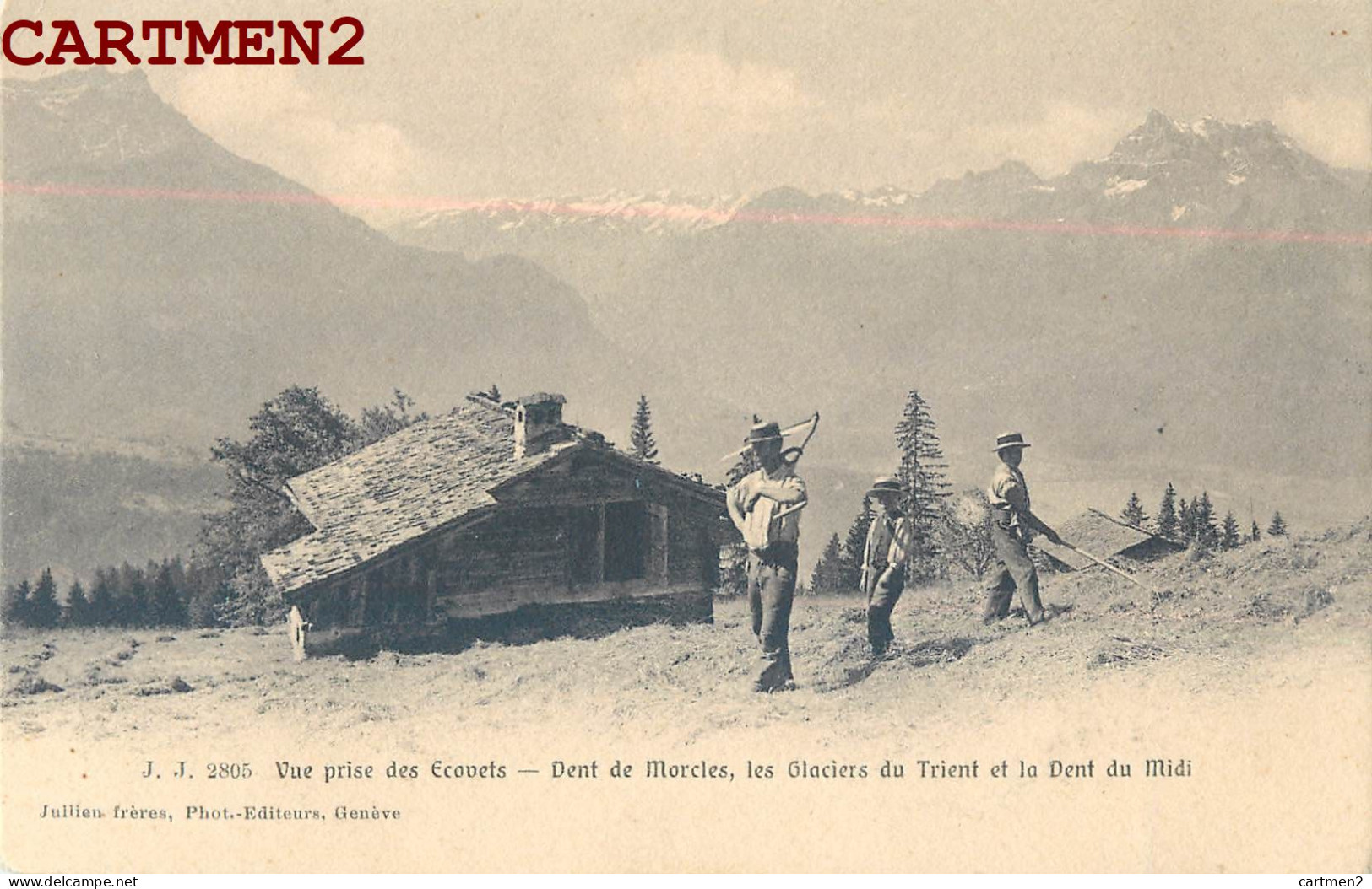 VUE PRISE DES ECAVETS DENT DE MORCLES LES GLACIERS DU TRIENT DENT MIDI FAUCHEURS FERME SUISSE CANTON DE VAUD 1900 - Morcles