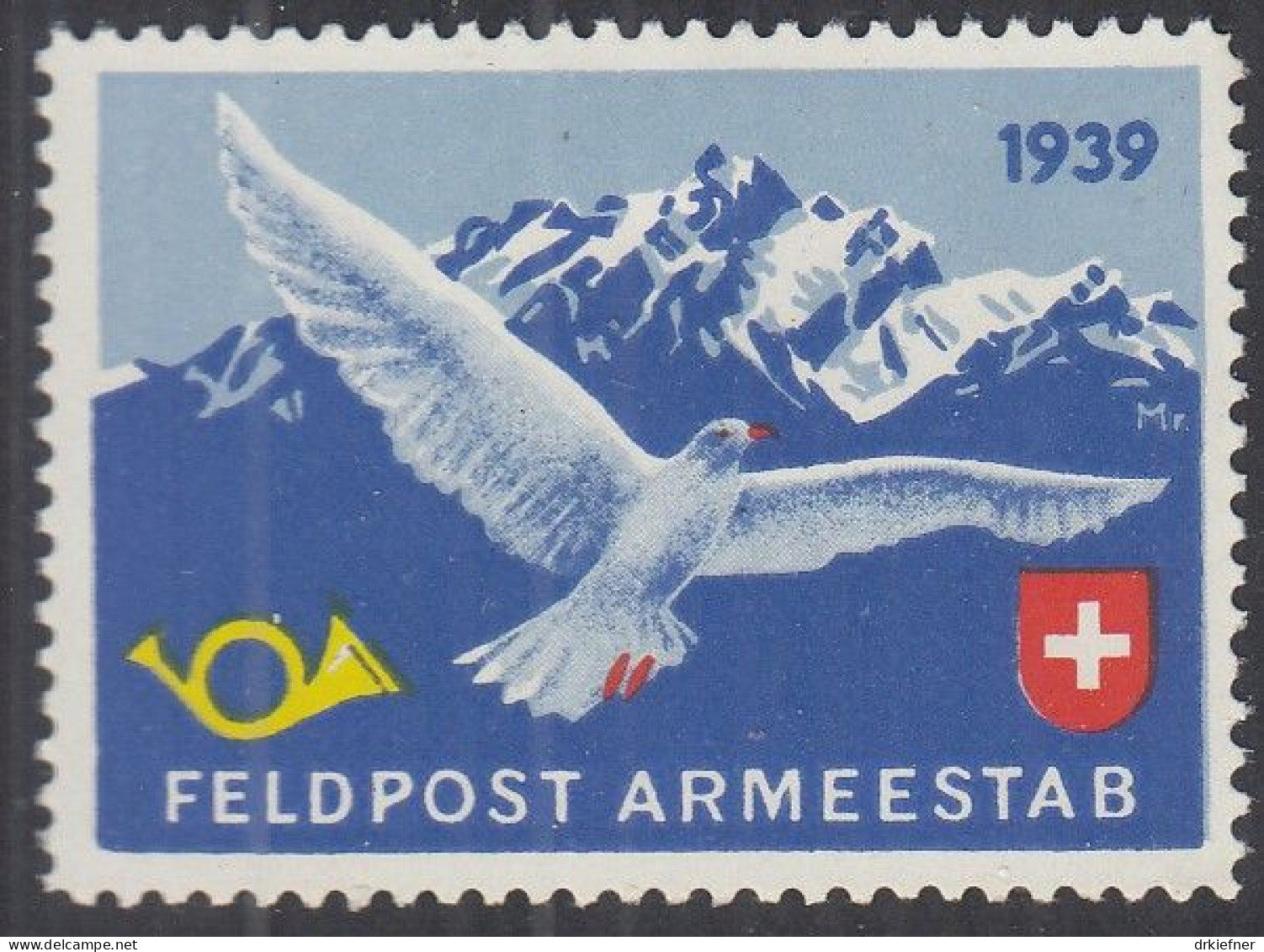 SCHWEIZ Soldatenmarke: Felpost Armeestab, Taube, 1939, Ungebraucht - Vignettes