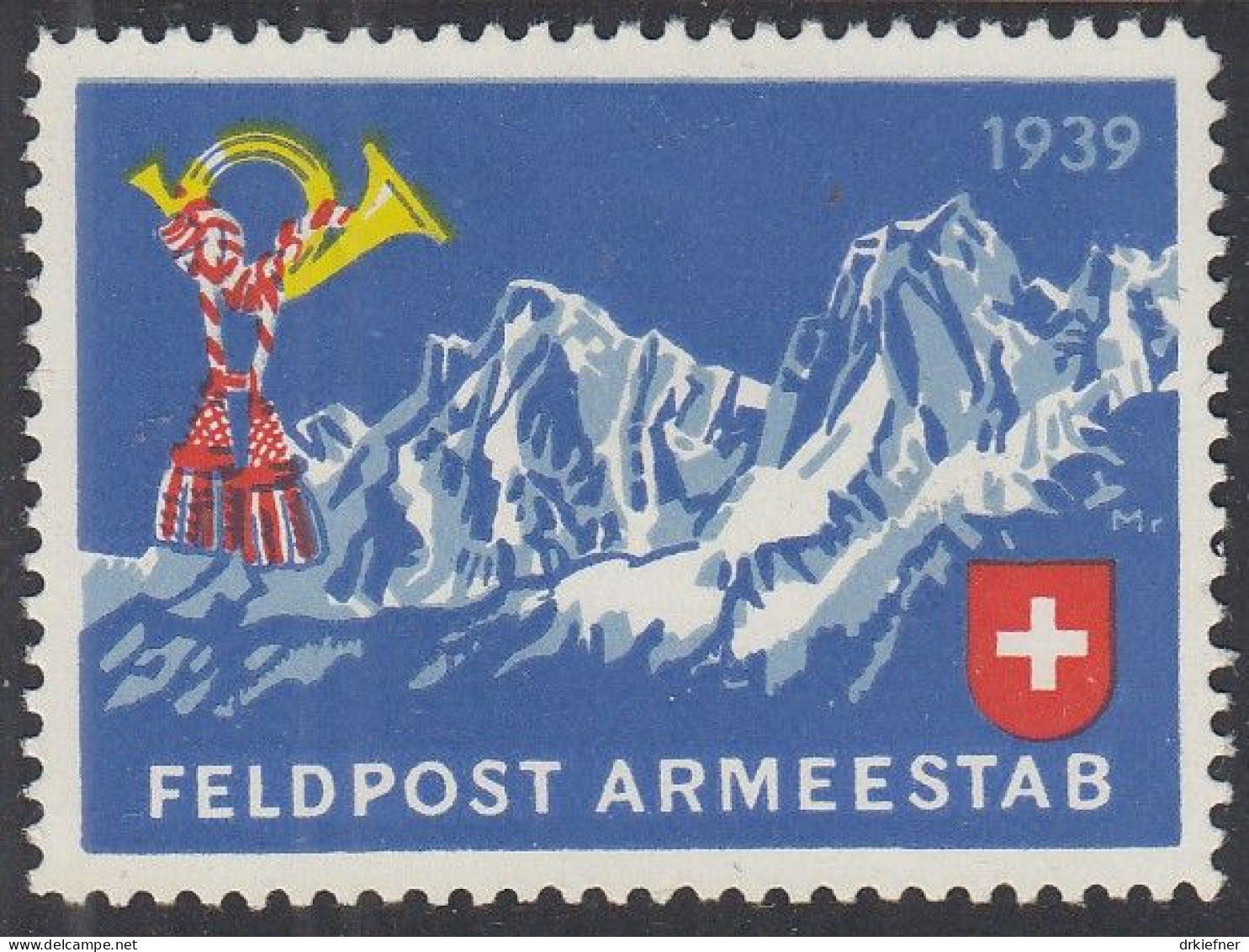 SCHWEIZ Soldatenmarke: Felpost Armeestab, Berge, 1939, Ungebraucht - Labels