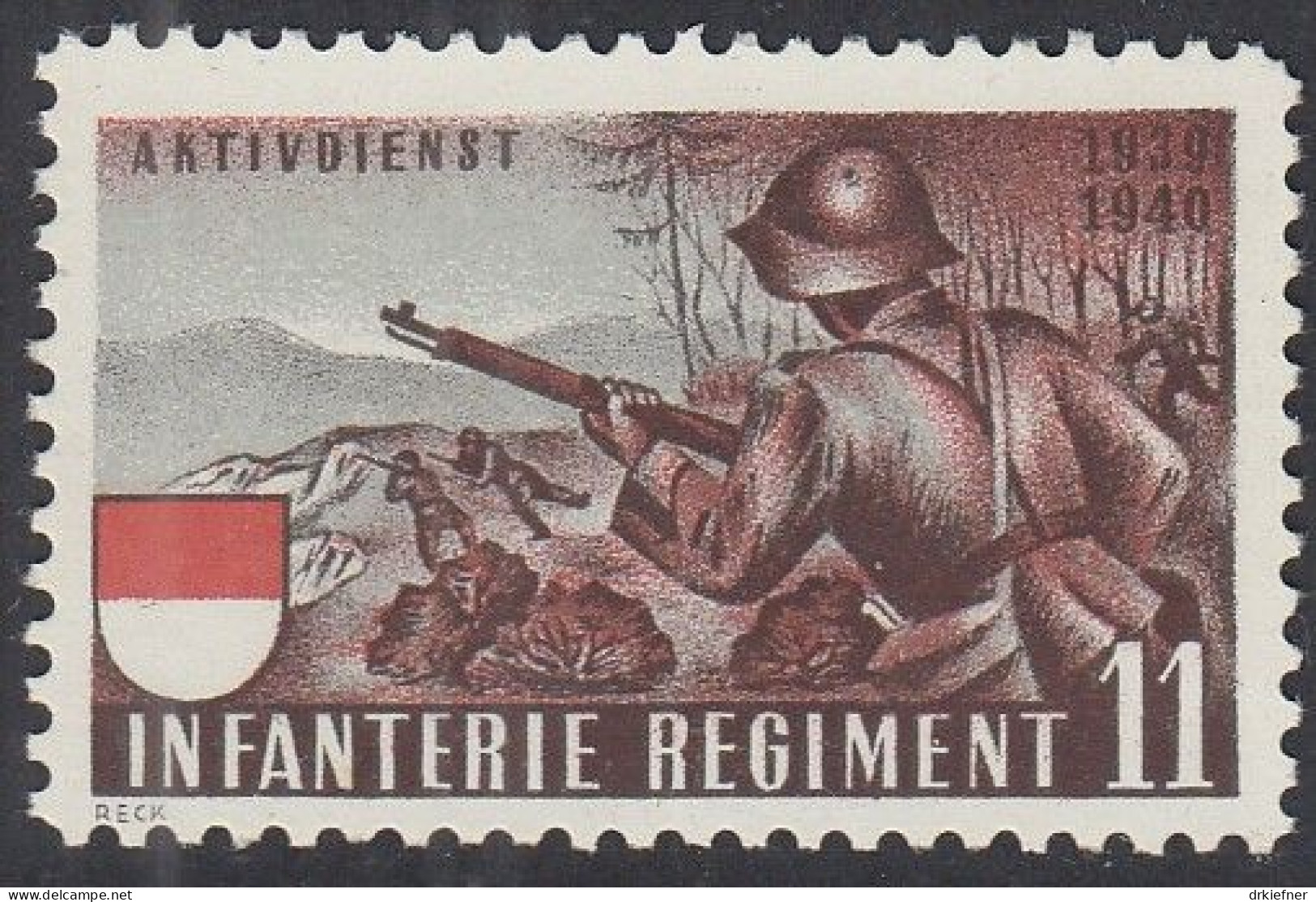 SCHWEIZ Soldatenmarke: Infanterie Regiment 11, Aktivdienst, 1939/40, Ungebraucht - Vignetten