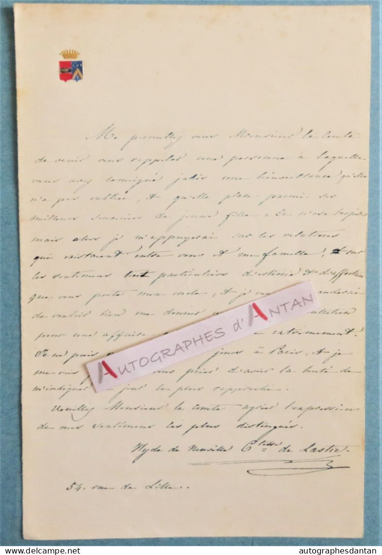 ● L.A.S Hyde De NEUVILLE Comtesse De LASTIC - Lettre Autographe Noblesse Aristocratie - LAS - Paris New York Sancerre - Personnages Historiques