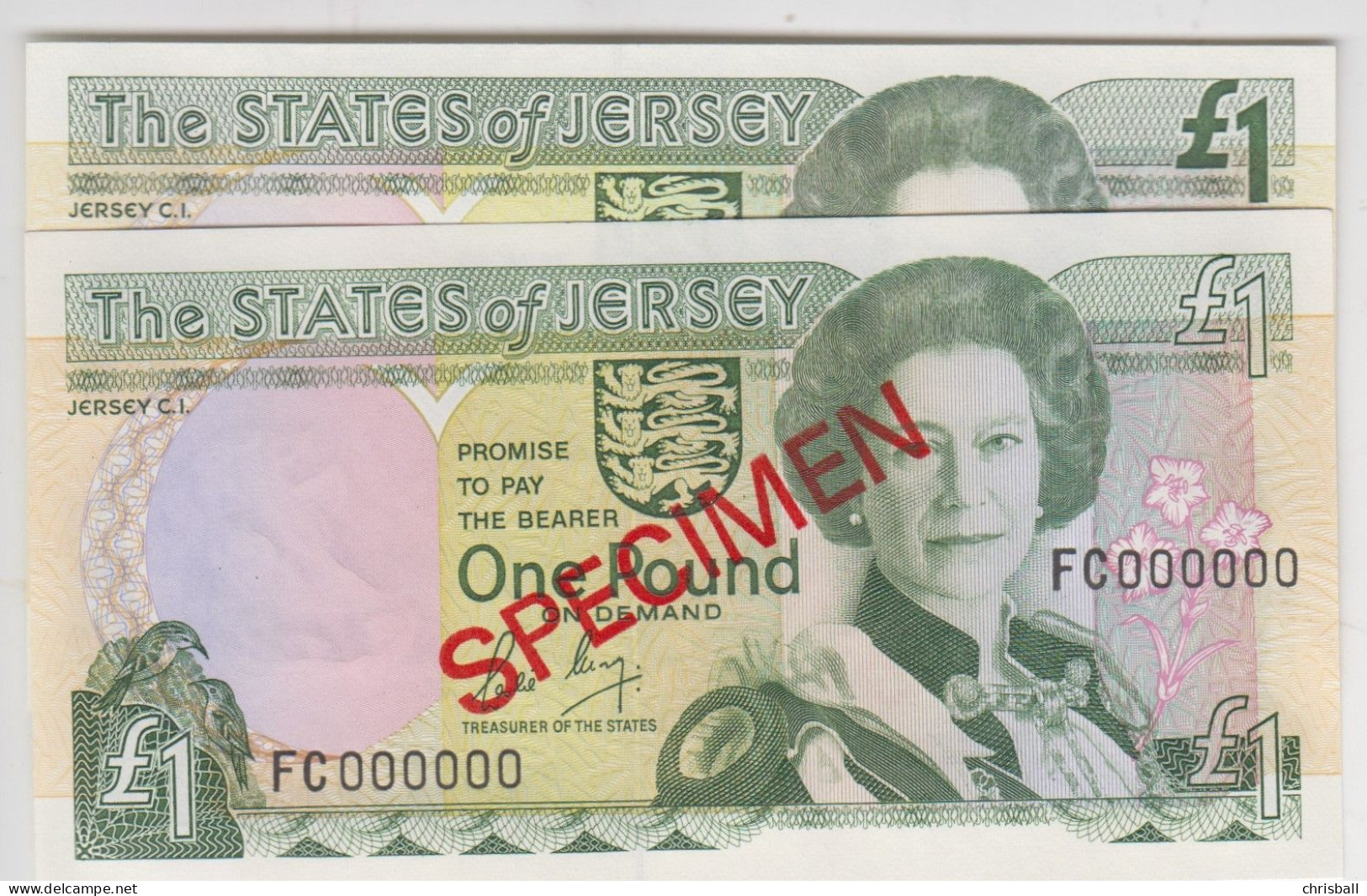 Jersey Banknote (Pick 15s) One Pound SPECIMEN Overprint Code FC - Superb UNC Condition - Jersey