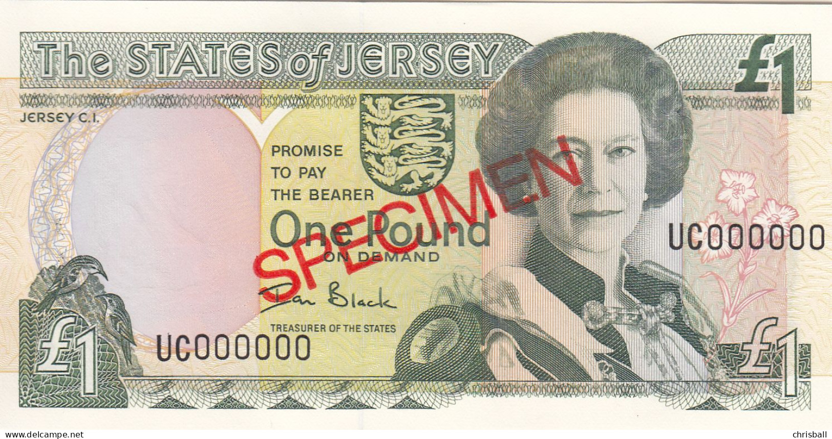 Jersey Banknote (Pick 15s) One Pound SPECIMEN Overprint Code UC - Superb UNC Condition - Jersey