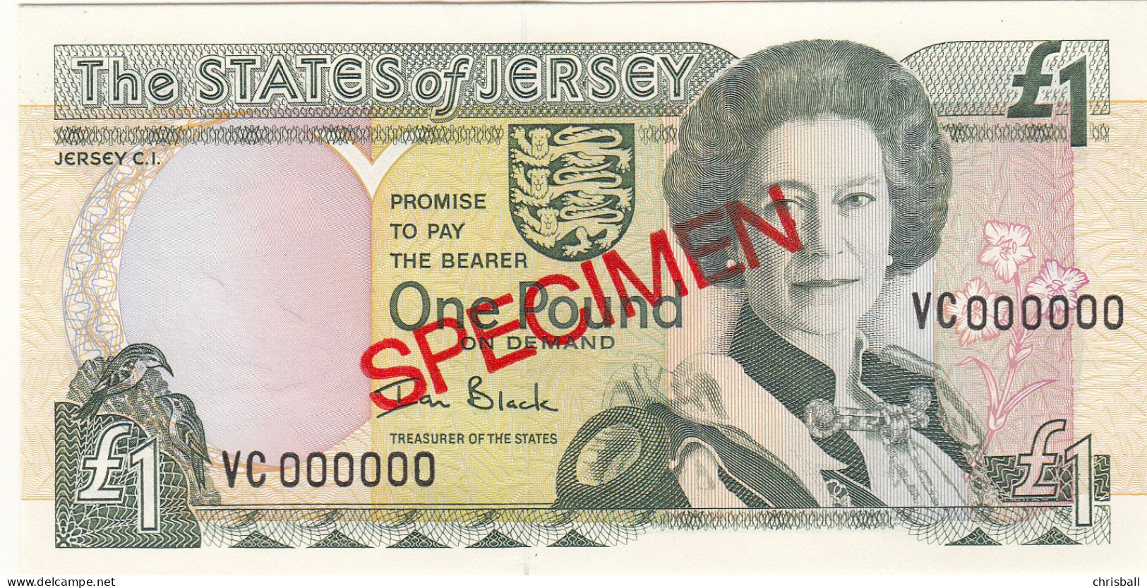 Jersey Banknote (Pick 15s) One Pound SPECIMEN Overprint Code VC - Superb UNC Condition - Jersey
