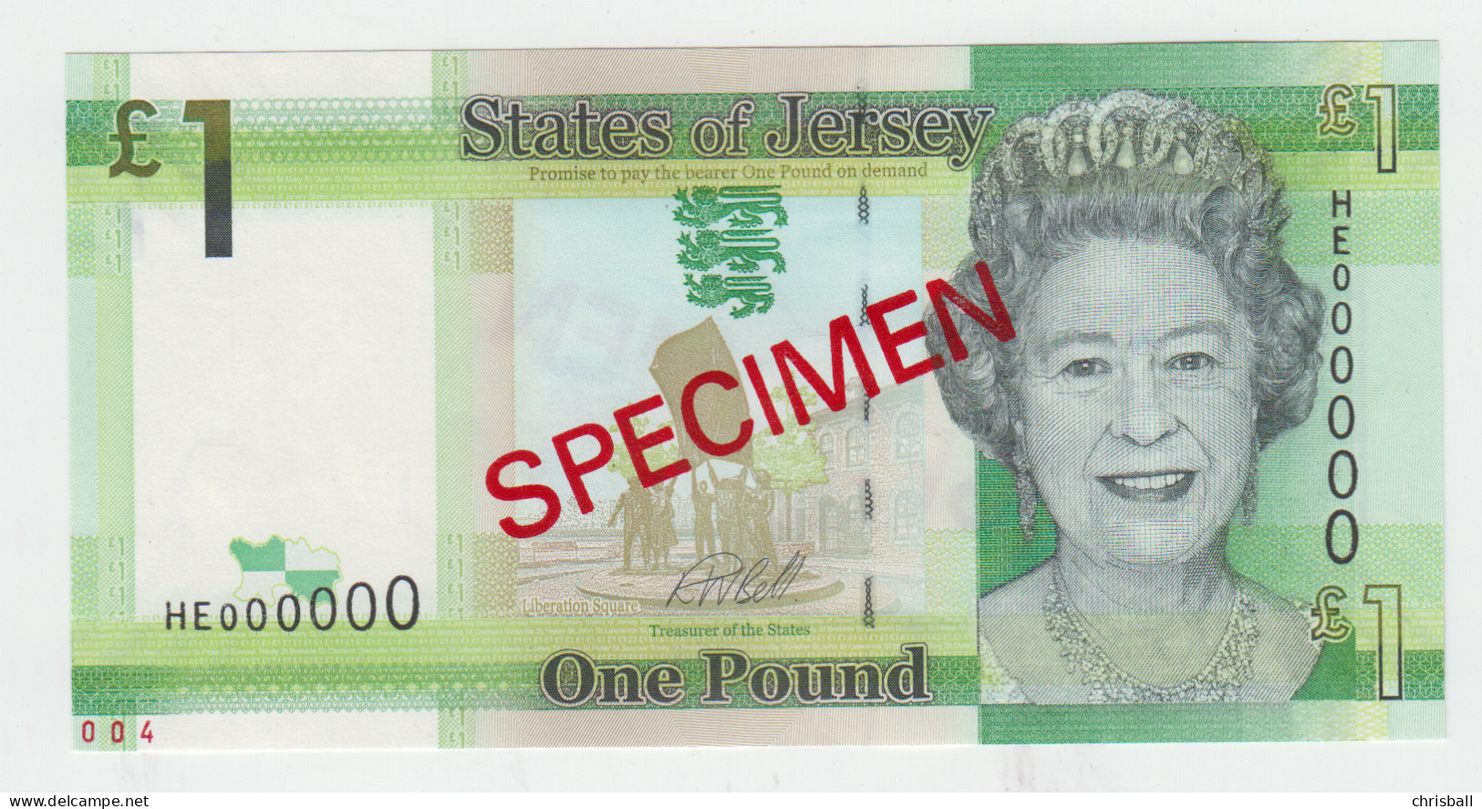 Jersey Banknote One Pound E Series, Specimen Overprint Code HE - Superb UNC Condition - Jersey