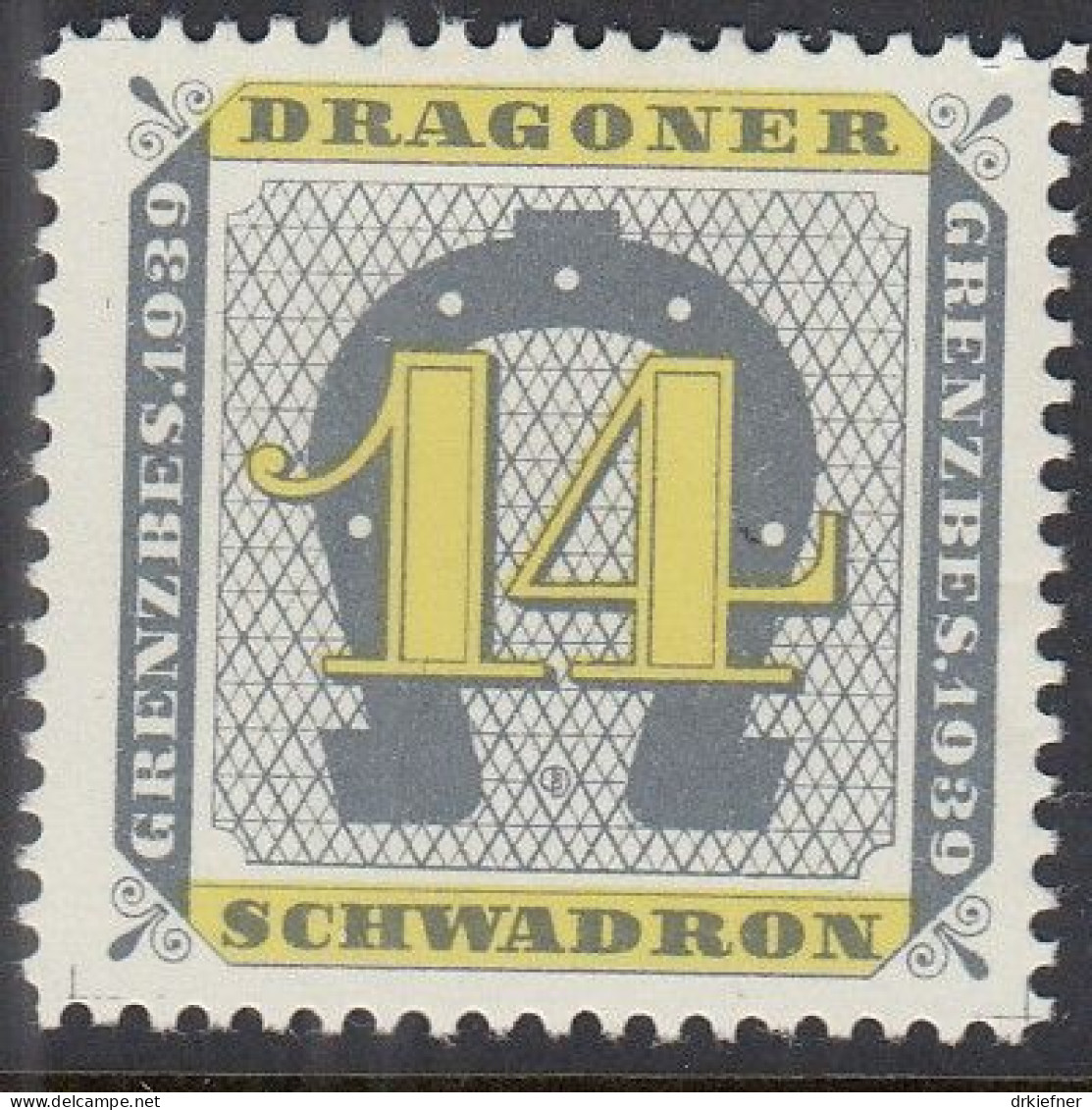 SCHWEIZ Soldatenmarke: Dragoner Schwadron 14, Grenzbes. 1939, Ungebraucht - Labels