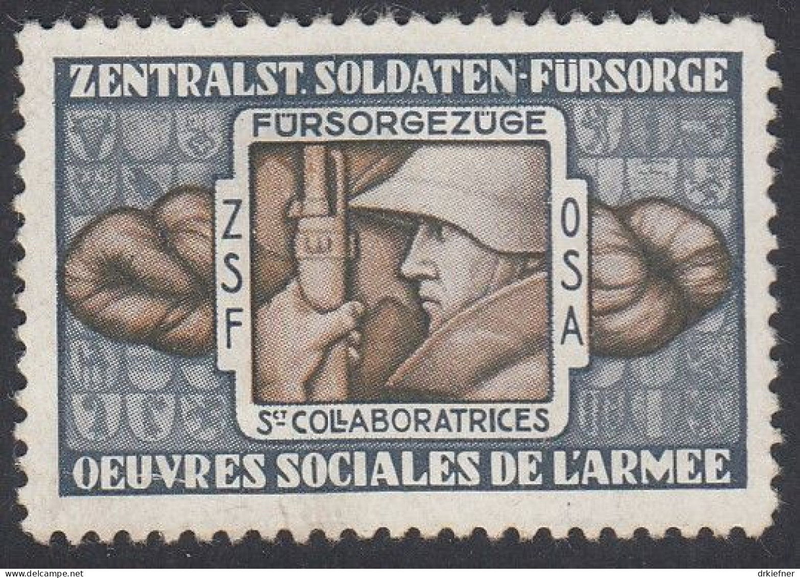 SCHWEIZ Soldatenmarke: Zentralst. Soldaten-Fürsorge Fürsorgezüge, Ungebraucht - Labels