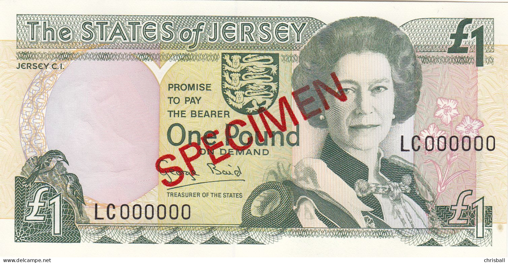 Jersey Banknote One Pound SPECIMEN Overprint Code LC - Superb UNC Condition - Jersey