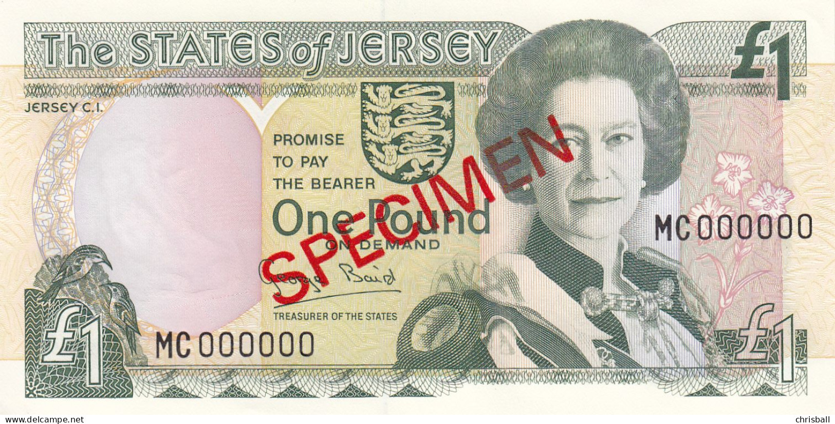 Jersey Banknote One Pound SPECIMEN Overprint Code MC - Superb UNC Condition - Jersey