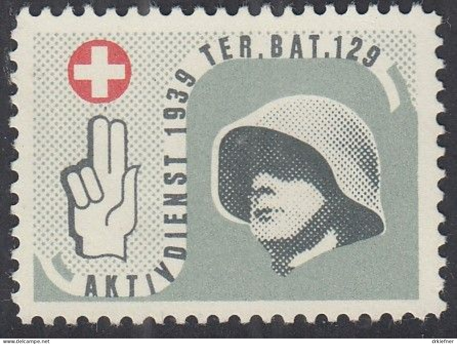 SCHWEIZ Soldatenmarke: TER. BAT. 129, Aktivdienst 1939, Ungebraucht - Labels
