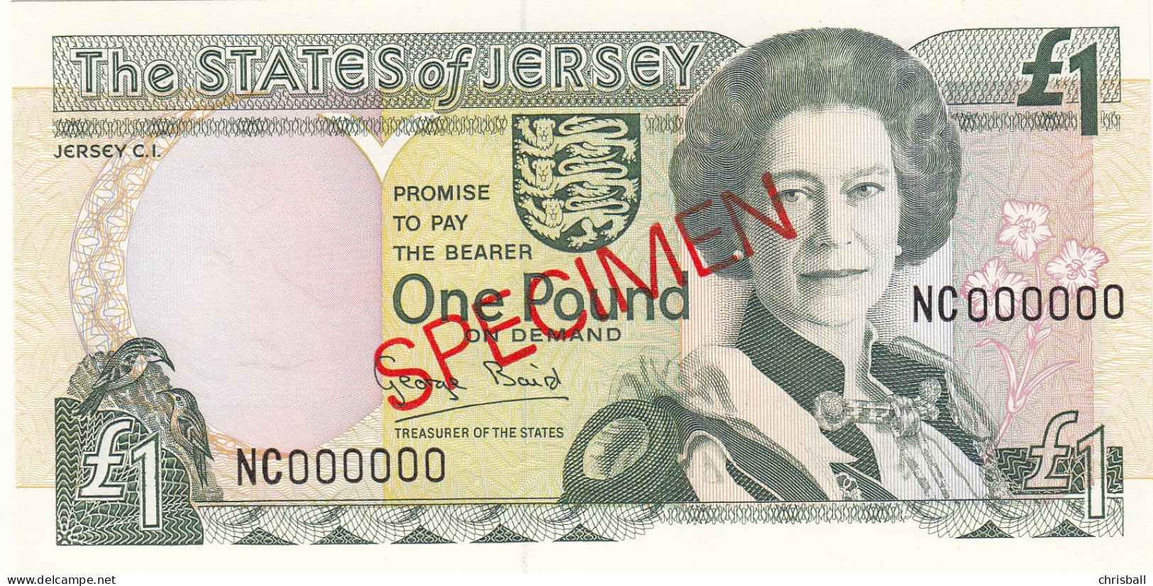 Jersey Banknote One Pound SPECIMEN Overprint Code NC - Superb UNC Condition - Jersey