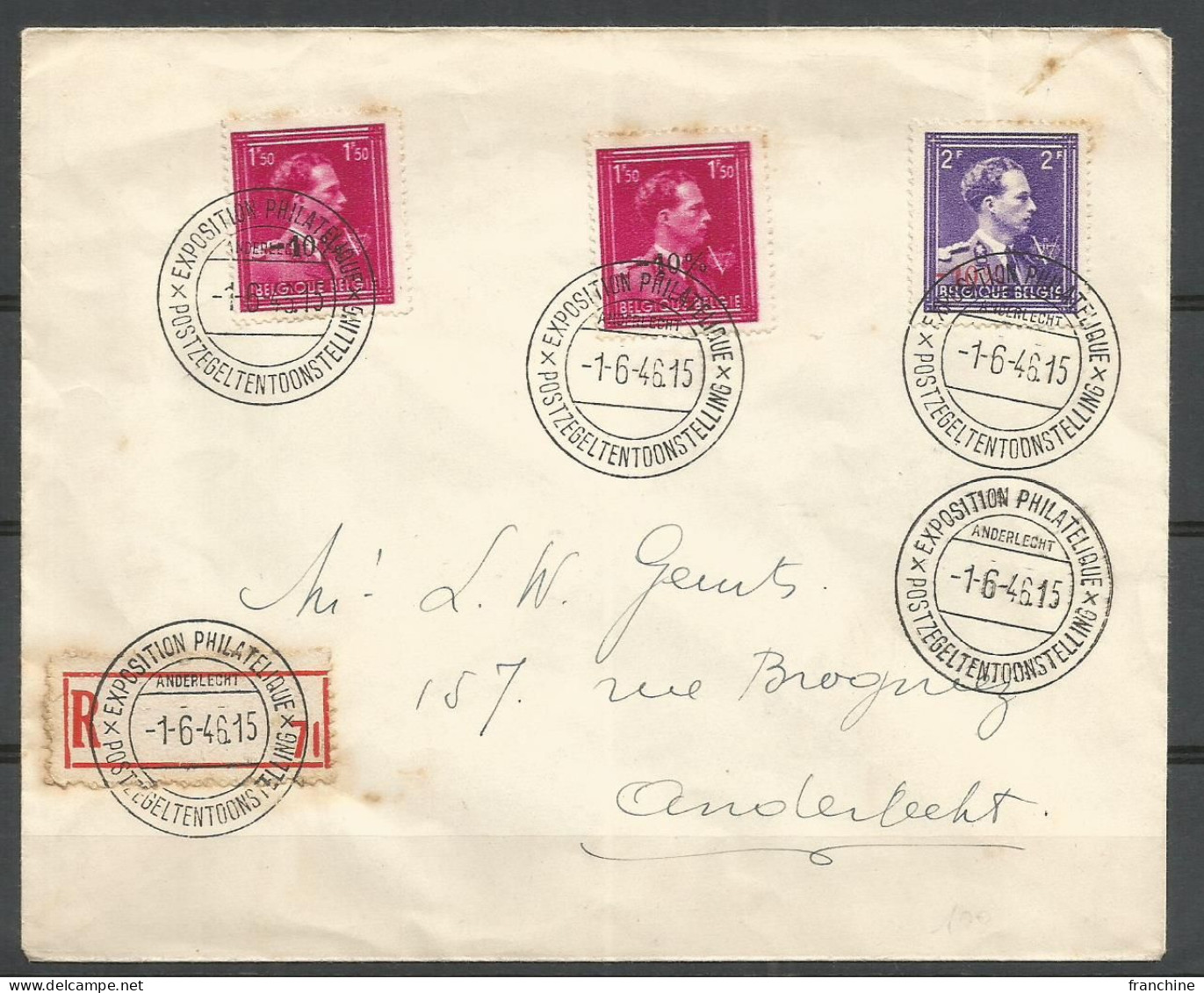 SOLDES - 1946 - -10% - COB 724 R (x2) Et 724 S - Oblitérés Sur Lettre Recommandée - Expo Anderlecht - 1946 -10%