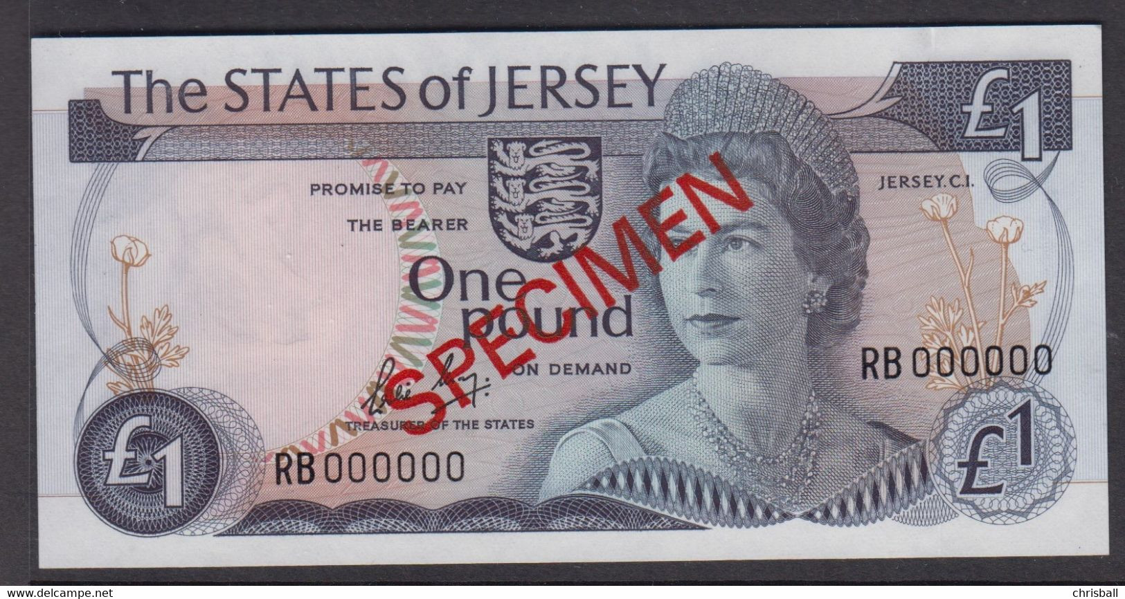 Jersey Banknote One Pound (Pick 11s.2)  SPECIMEN Overprint Code SB - Superb UNC Condition - Jersey