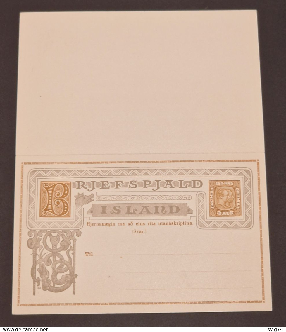 Iceland - Double Brjefspjald - 1907 - 3 Aurar - IJsland