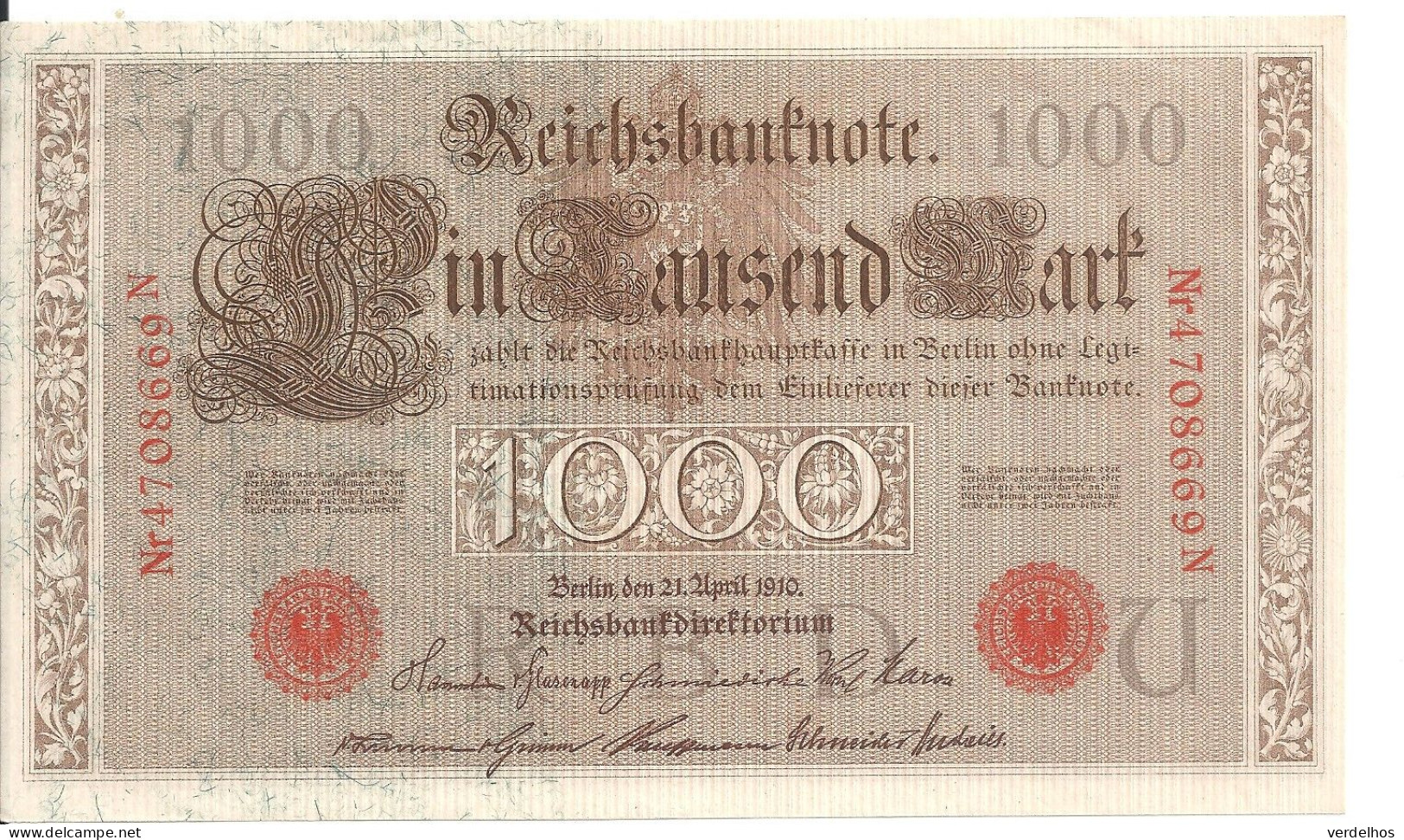 ALLEMAGNE 1000 MARK 1910 VF+ P 44 - 1.000 Mark