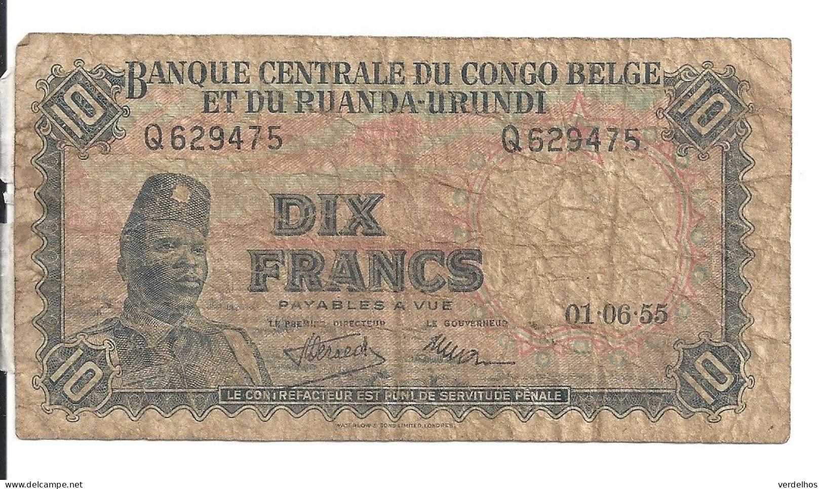 CONGO BELGE 10 FRANCS 1955 VG P 30 A - Bank Belg. Kongo