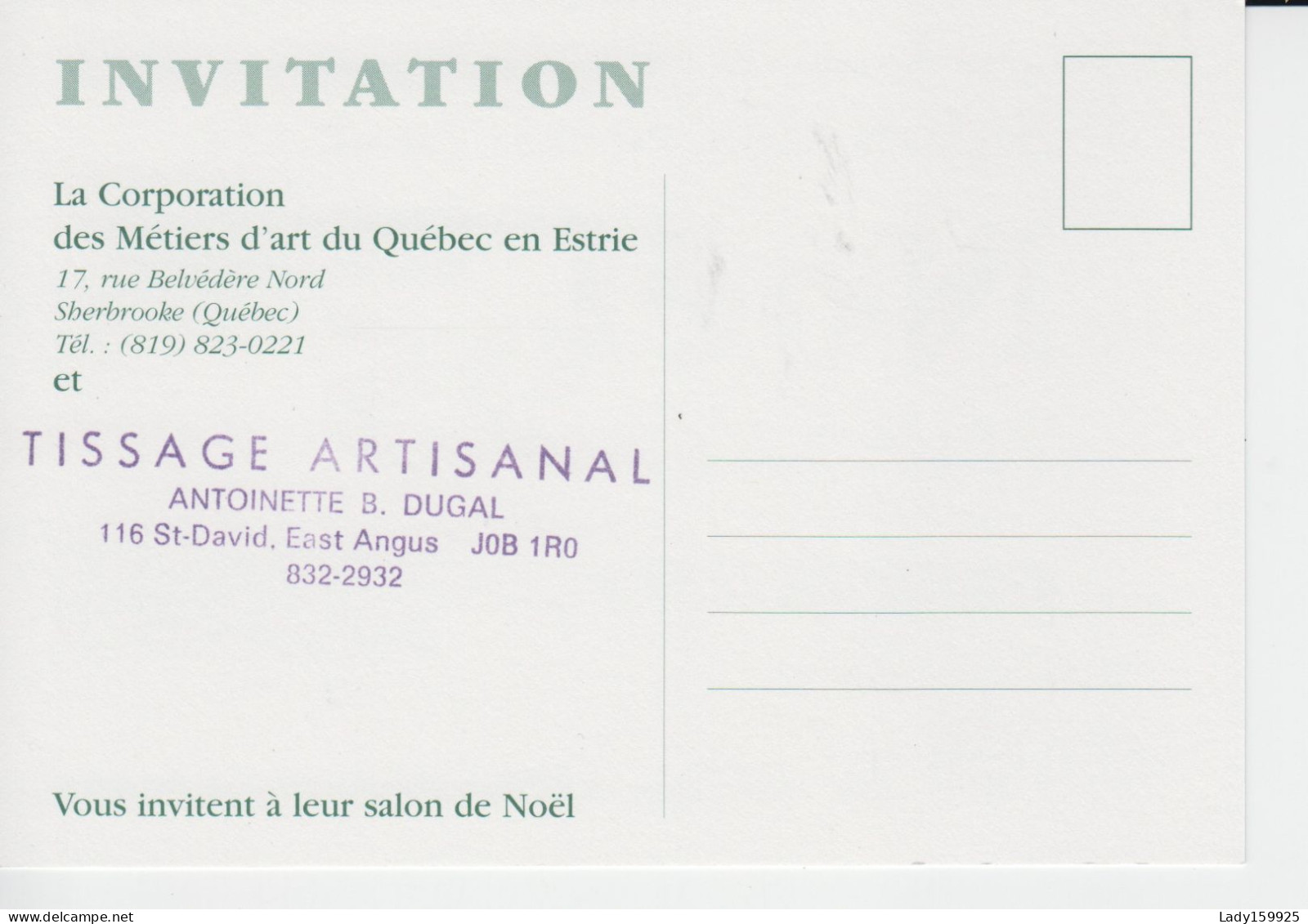 Salon Des Métiers D'art Noel 1995 Québec Canada Grande Carte 15cm/10cm .Invitation Au Manège Militaire - Sherbrooke
