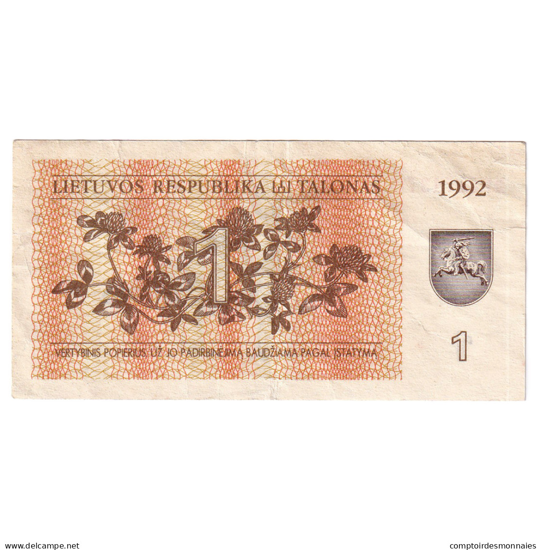 Billet, Lituanie, 1 (Talonas), 1992, KM:39, TTB - Lithuania