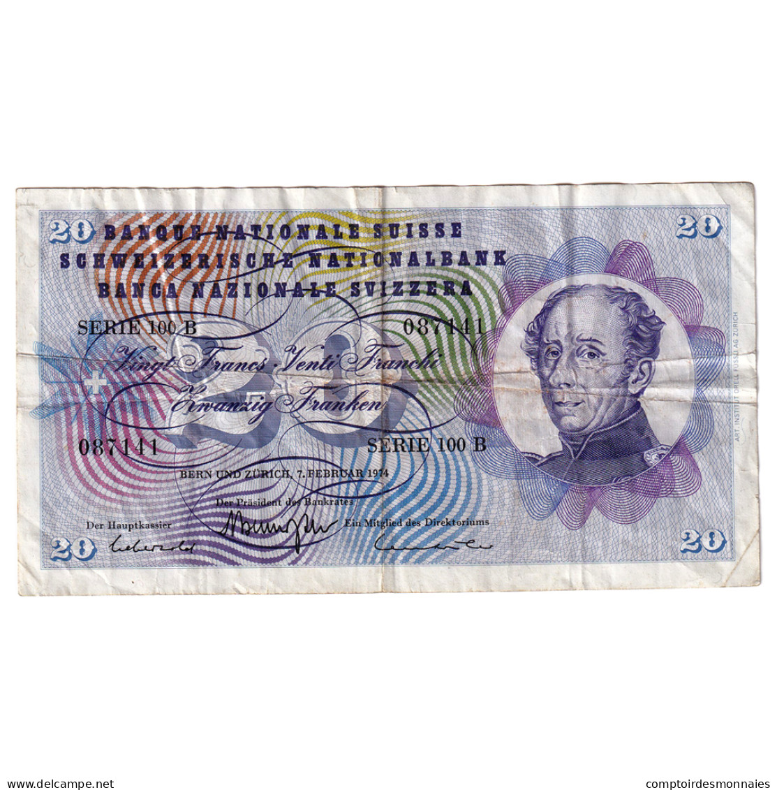 Billet, Suisse, 20 Franken, 1974, 1974-02-07, KM:46v, TB+ - Switzerland