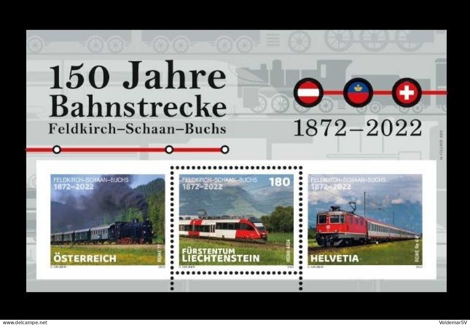 Liechtenstein 2022 Mih. 2065 (Bl.47) Feldkirch-Schaan-Buchs Railway (joint Liechtenstein-Austria-Switzerland) MNH ** - Neufs