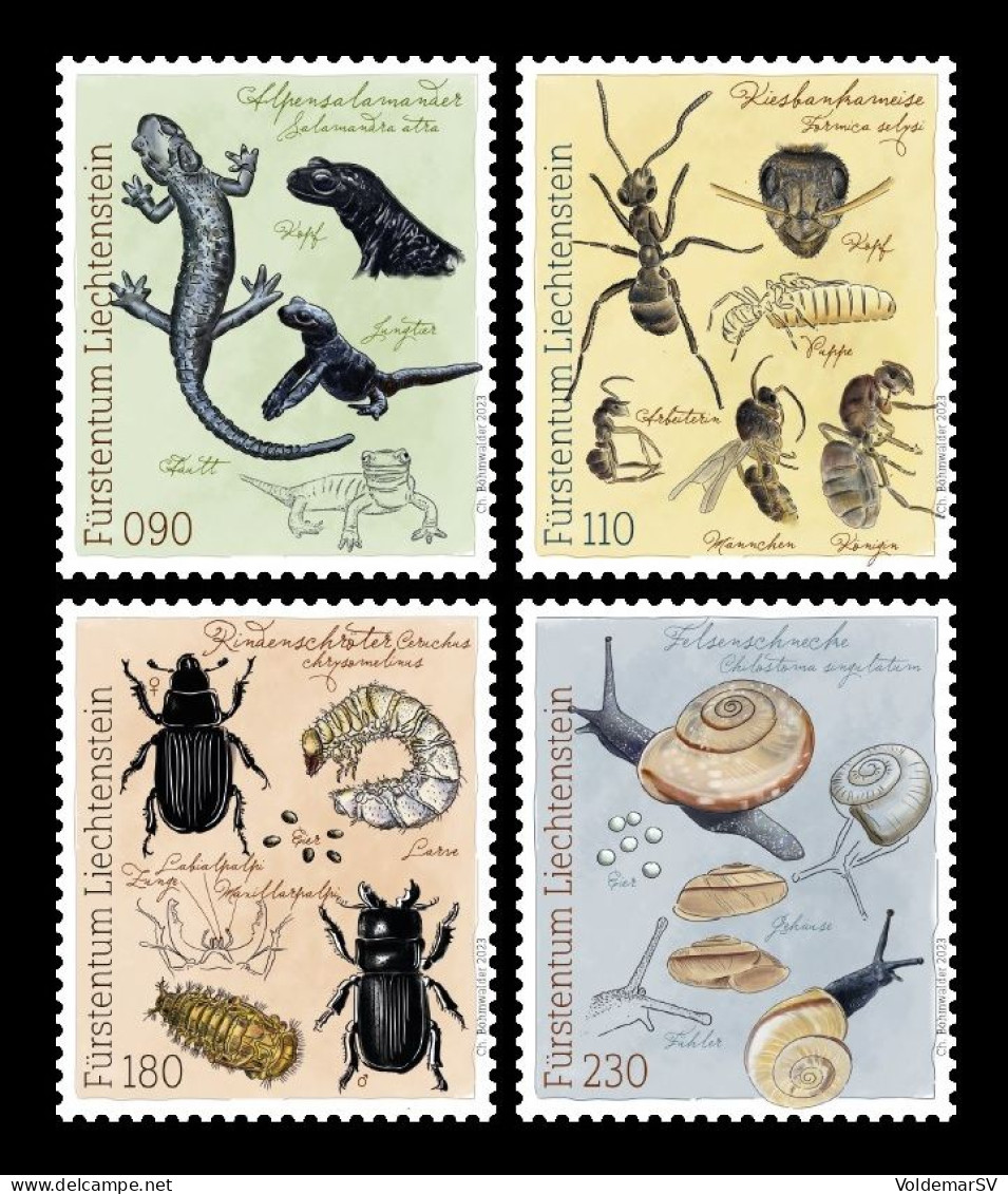 Liechtenstein 2023 Mih. 2073/76 Fauna Of Samina Valley. Salamander. Ant. Beetle. Snail MNH ** - Nuevos