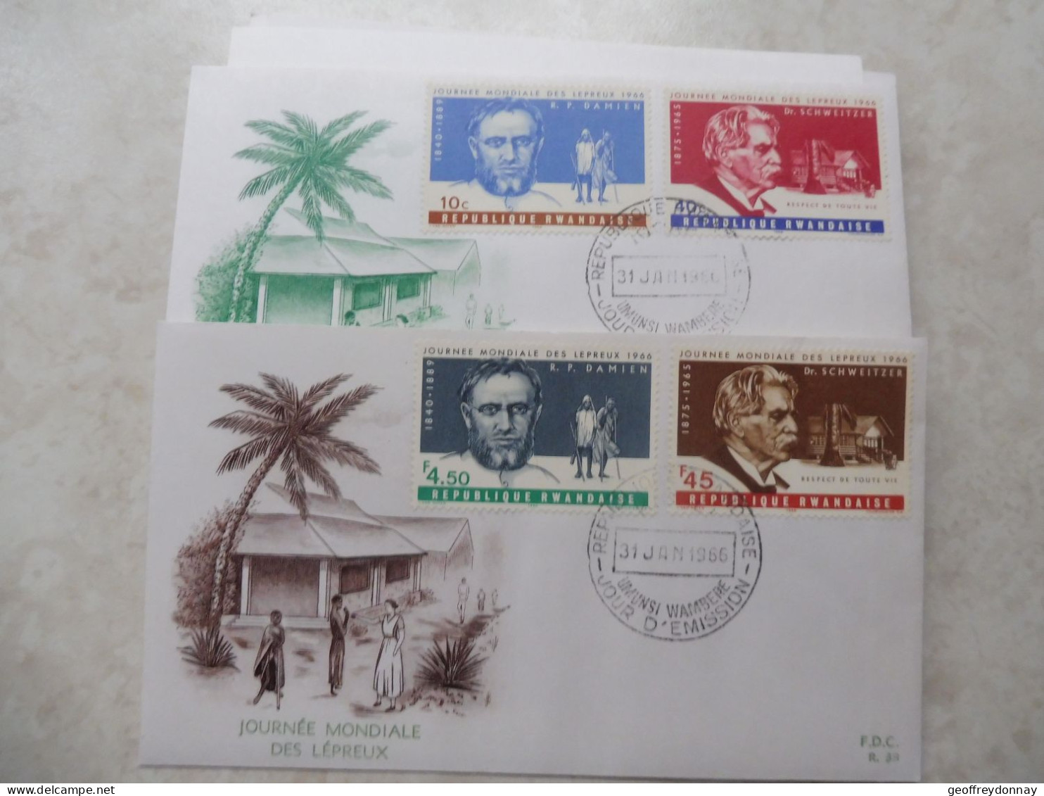 Fdc Rwanda 1966  Congo / Fdc  134/137 Perfect Les Lepreux Pere Damien - Brieven En Documenten