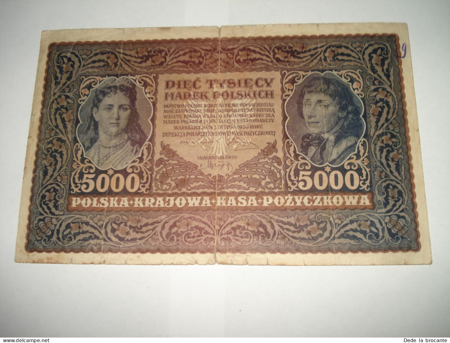 F2 (162)  Billet De 5000 Marek - Pologne - 1920 - Série A -  N° 529198 - Pologne