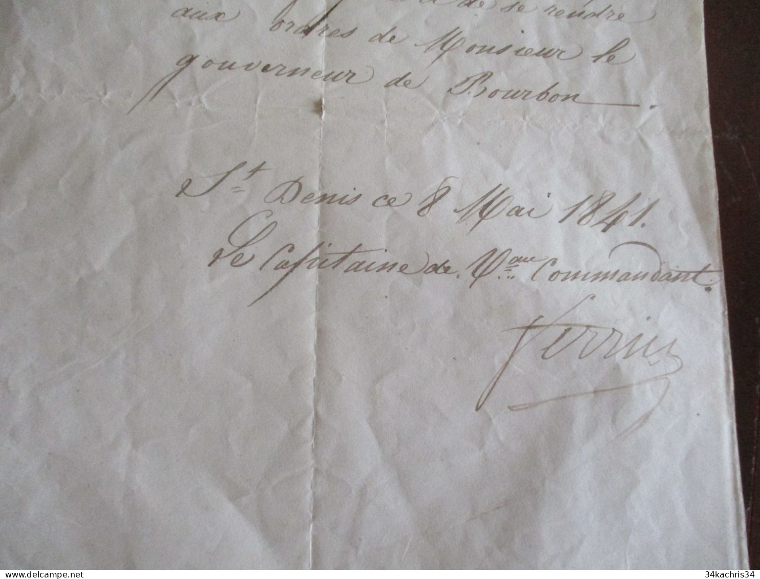 M45 Ile De La Réunion 08/05/1844 Pièce  Ordre De Débarquer Signé Perrin Chirurgien Baron E.de La Frégate L'Iphigénie - Escritores