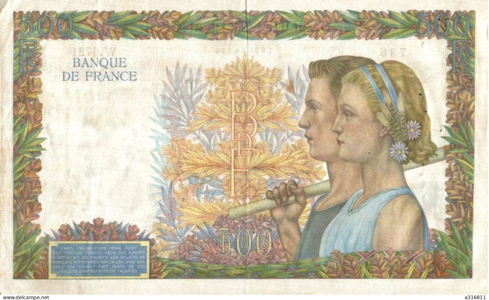 Cinq Cents Francs 1942 - 500 F 1940-1944 ''La Paix''