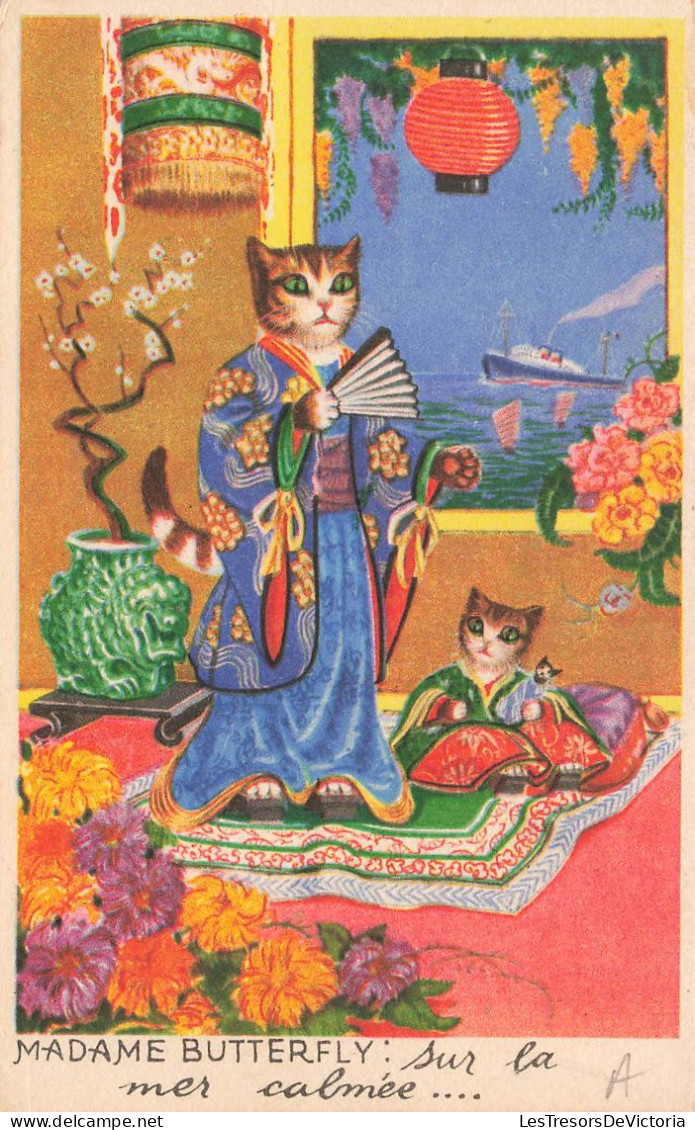 FANTAISIES - Animaux Habillés - Madame Butterfly - Famille De Chats - Colorisé - Carte Postale Ancienne - Animali Abbigliati