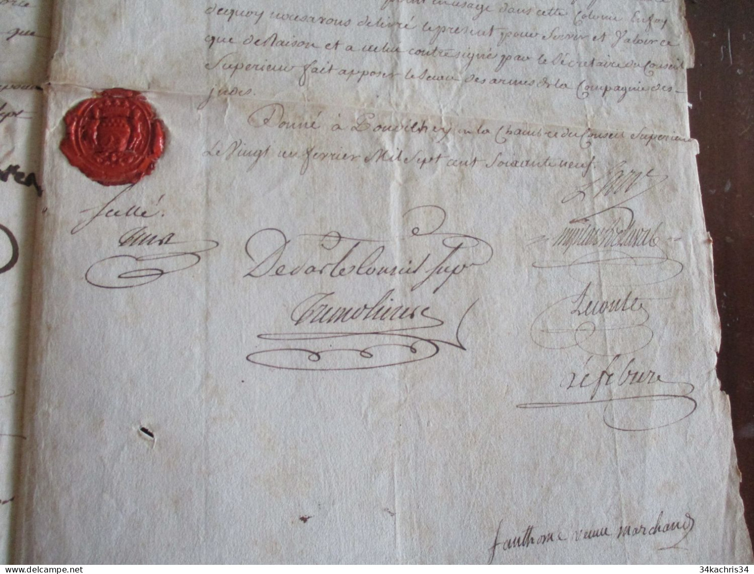 M45 Cie Des Indes Pièce Signée  Law De Lauiston 21/02/1769 Gouverneur Avec Traduction Malabare Sceau Transport Militaire - Politiek & Militair