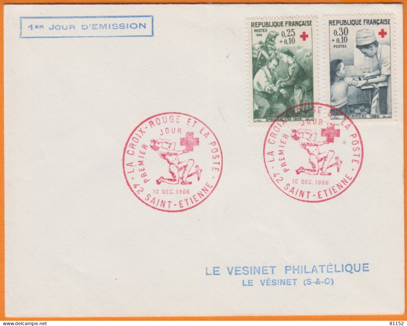 CROIX-ROUGE  Ambulancière 25c+10c  Y.T.1508 + Infirmière 30c+10c  Y.T.1509  Sur Lettre Le 10 Déc 1966 Pour LE VESINET - Croix Rouge