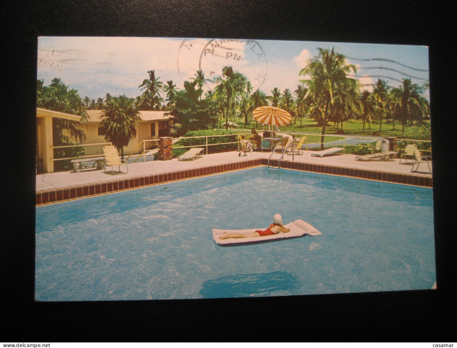 MIAMI Florida Key Colony Motel Key Biscayne Pool Cancel 1966 To Sweden Postcard USA - Miami