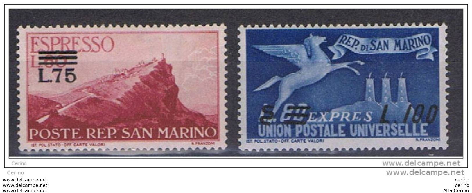 SAN  MARINO:  1957  ESPRESSO  SOPRASTAMPATO  -  S. CPL 2  VAL. L. + N. -  SASS. 23/24 - Express Letter Stamps