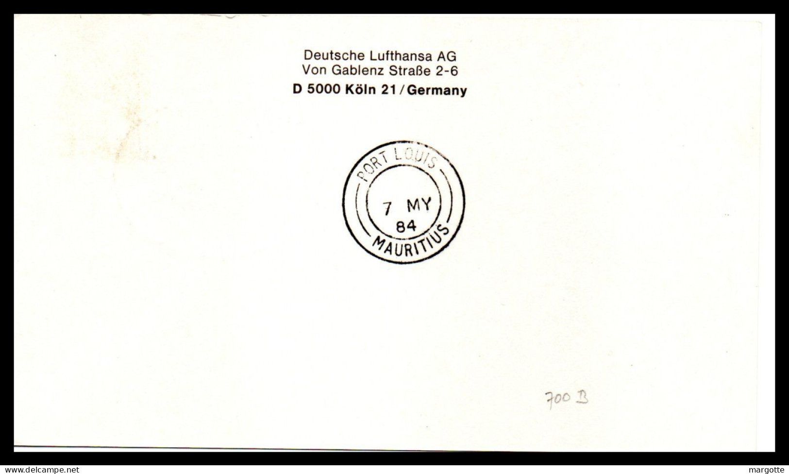 FFC Lufthansa  Frankfurt-Jeddah-Dar Es Salaam-Mauritius 1984 - Airmail