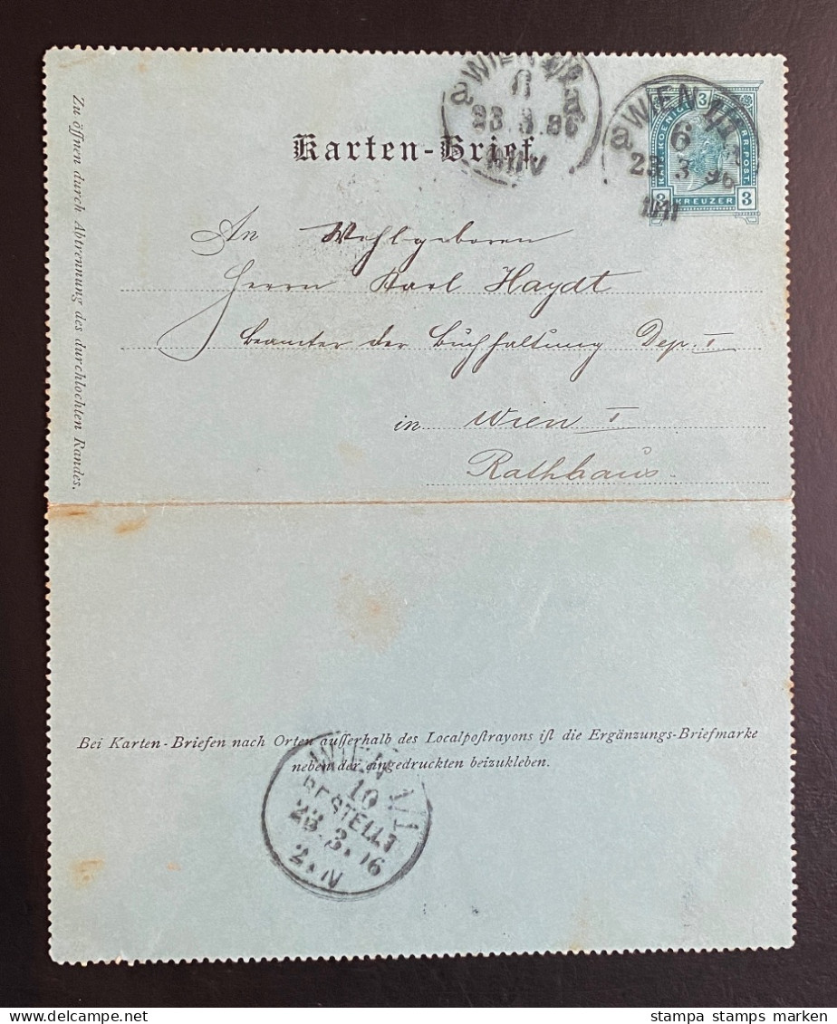 Österreich 1886 Ganzsache Kartenbrief Mi. K 15 Cb Gestempelt/o Wien 1896 - Cartas-Letras